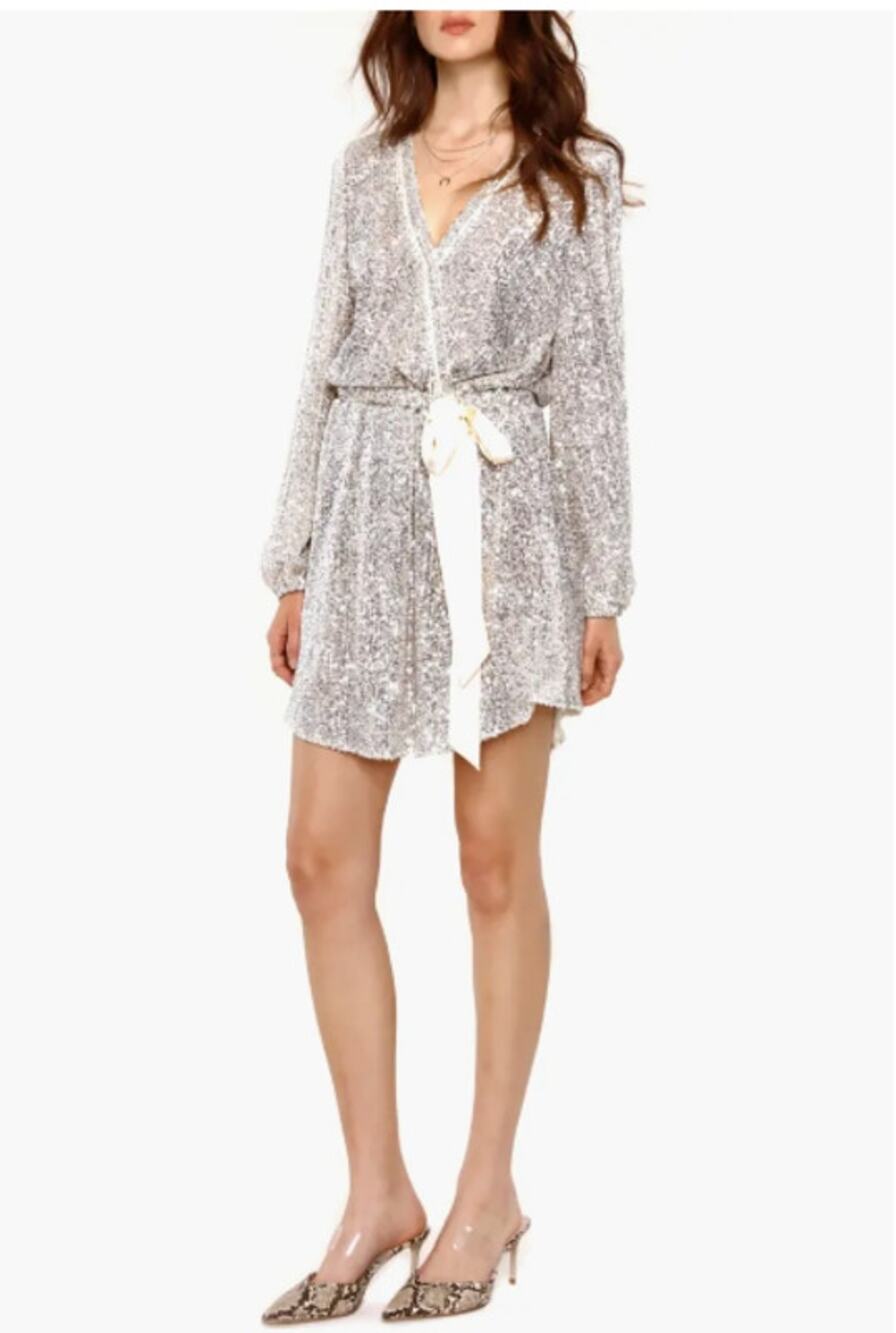 Heartloom Dani Sequin Long Sleeve Faux Wrap Dress